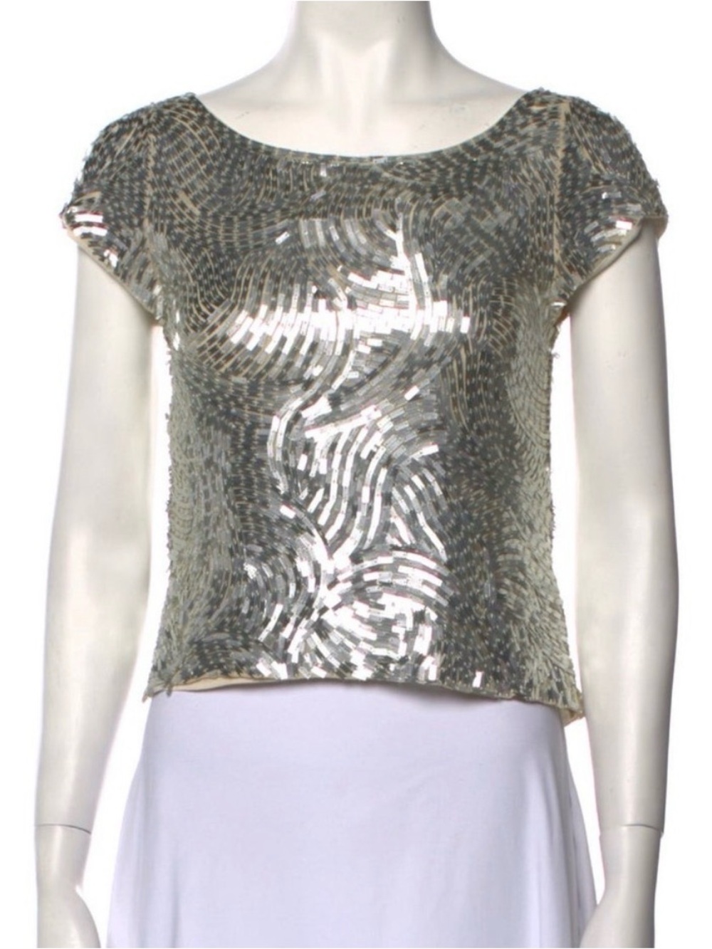 Alice + Olivia Silver Sequin Cap-Sleeve Top